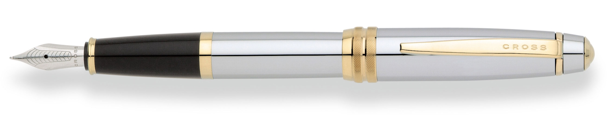 Перьевая ручка Cross Bailey. Цвет - серебристый с золотистой отделкой., серебристый, латунь, нержавеющая сталь