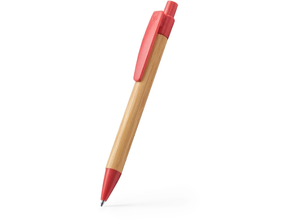 Ручка шариковая бамбуковая STOA, красный, бежевый, пластик, растительные волокна