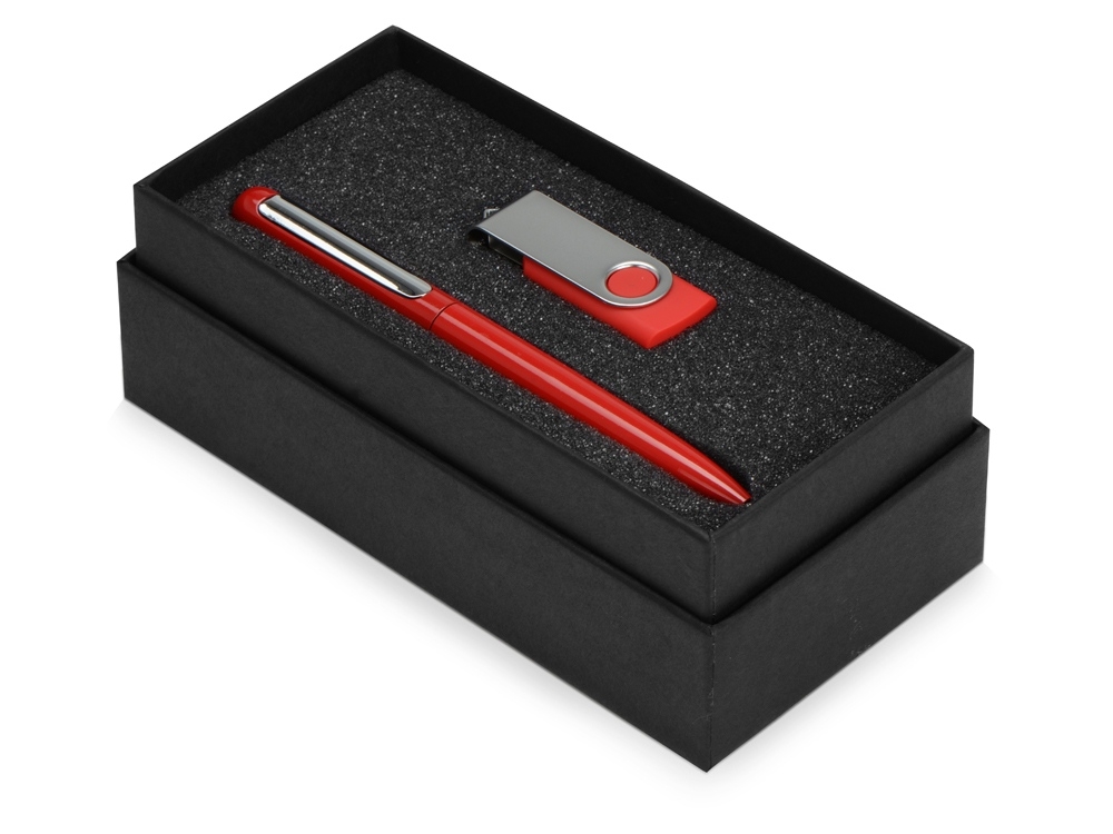 Подарочный набор Skate Mirror с ручкой и флешкой, красный, soft touch
