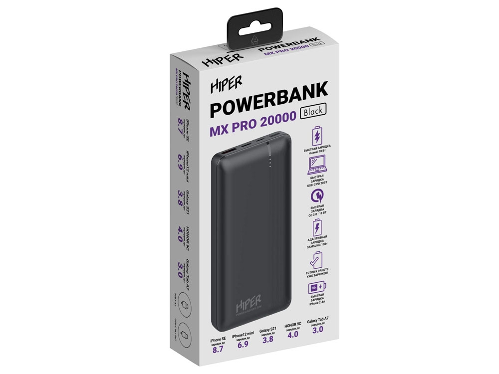 Портативный внешний аккумулятор «MX PRO», 20000 mAh, черный, пластик