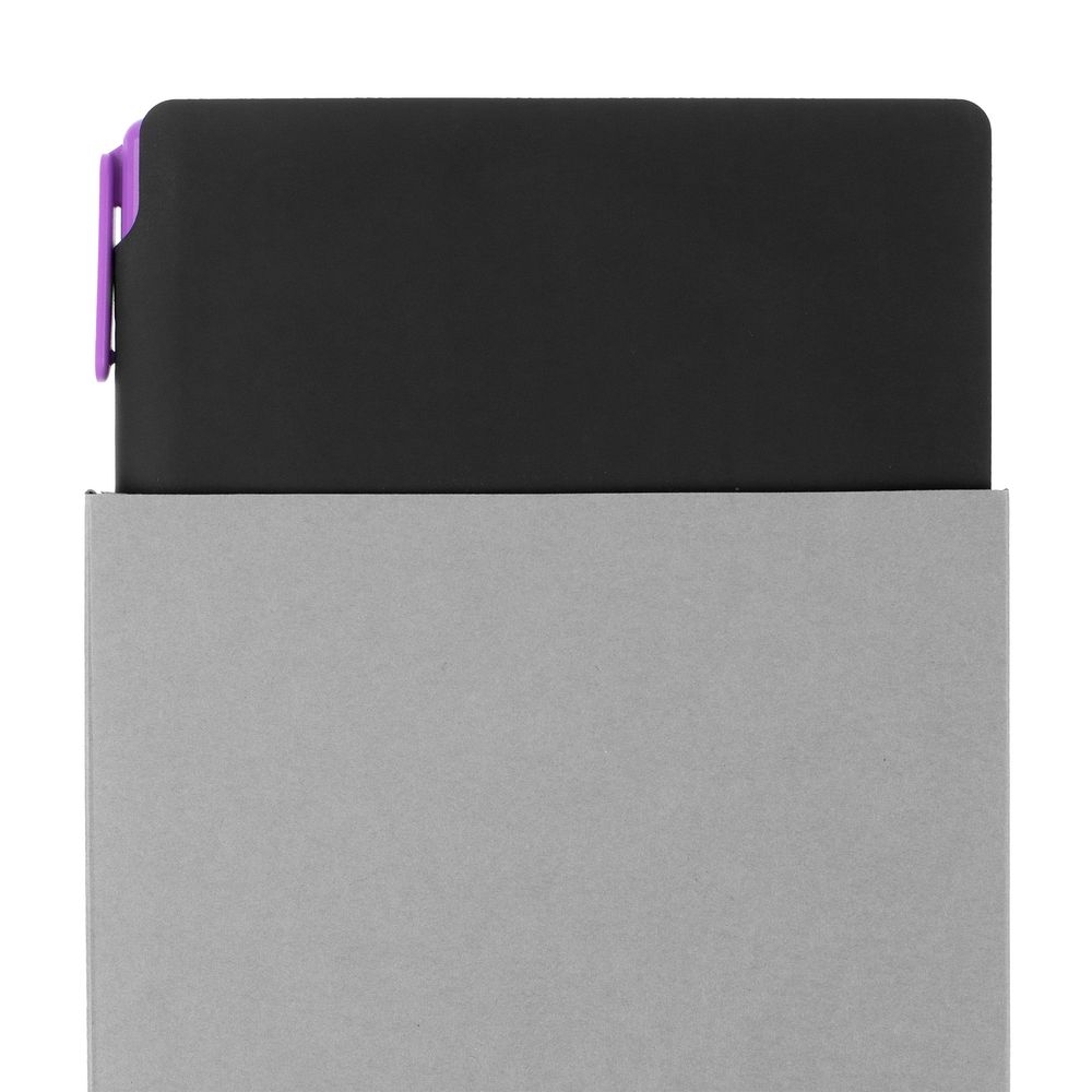 Набор Flexpen Shall, черно-фиолетовый, черный, фиолетовый, ежедневник - искусственная кожа; ручка - пластик; коробка - картон