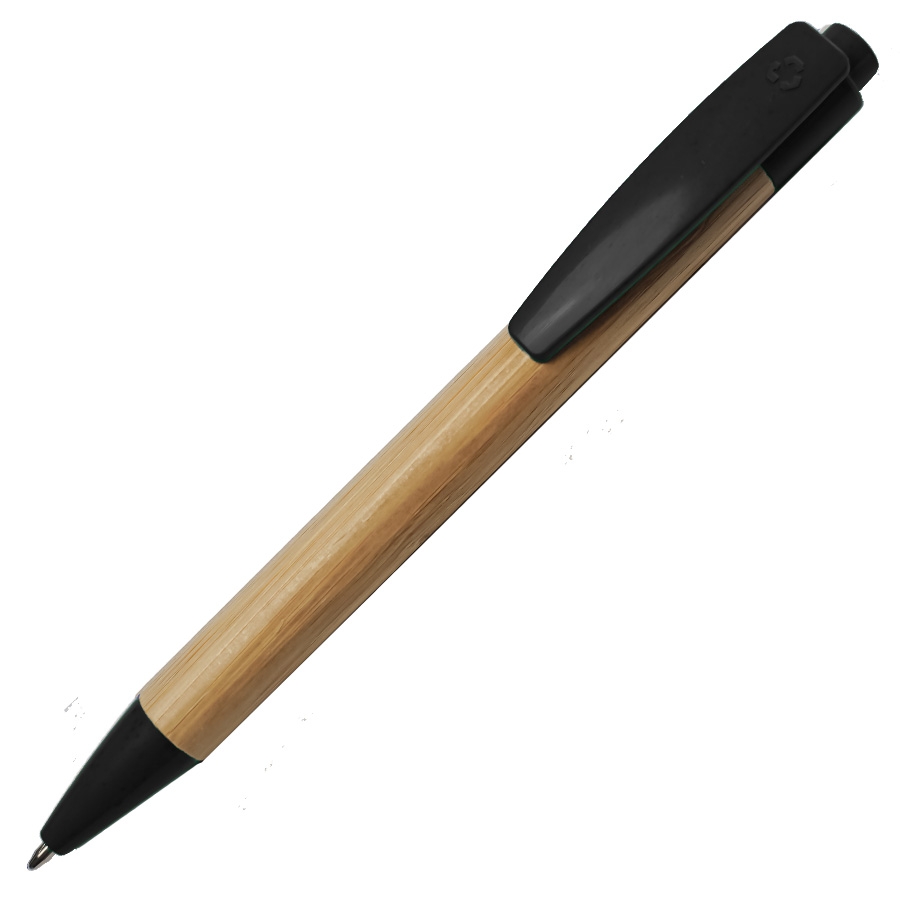 Ручка шариковая N17, бежевый/черный, бамбук, пшенич. волокно, переработан. пласти, цвет чернил синий, черный, бамбук/abs пластик с пшеничным волокном
