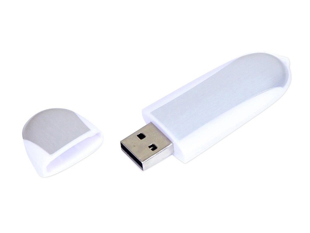 USB 2.0- флешка промо на 16 Гб овальной формы, серебристый, прозрачный, пластик, металл