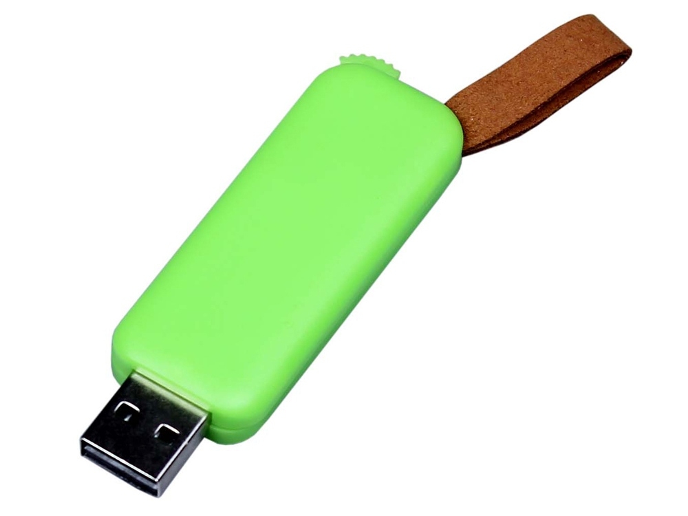 USB 3.0- флешка промо на 64 Гб прямоугольной формы, выдвижной механизм, зеленый, пластик