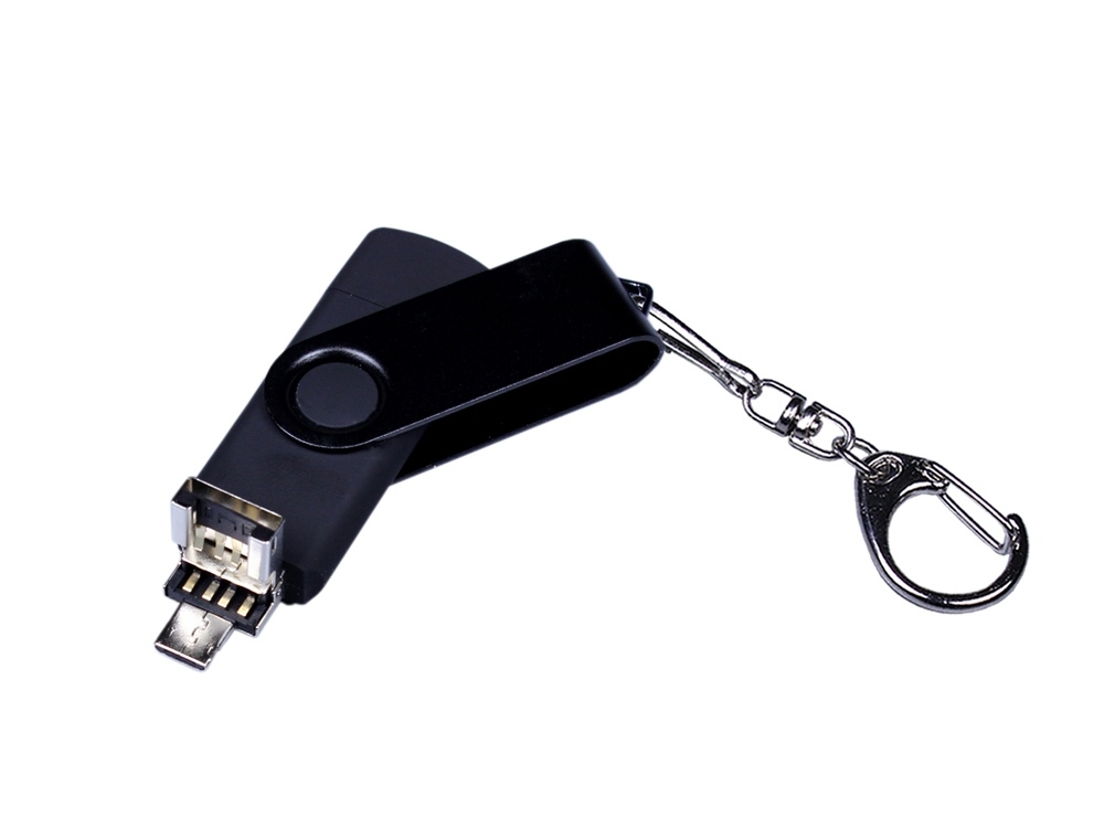 USB 2.0/micro USB/Type-С- флешка на 32 Гб 3-в-1 с поворотным механизмом, черный, пластик