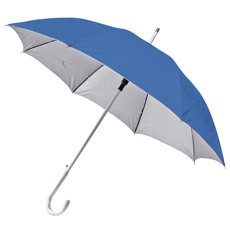 Зонт-трость с пластиковой ручкой "под алюминий" "Silver", полуавтомат; синий с серебром; D=103 см;, синий, серебристый, 100% полиэстер