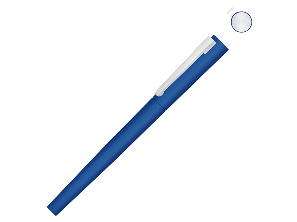 Ручка металлическая роллер «Brush R GUM» soft-touch с зеркальной гравировкой, синий, soft touch