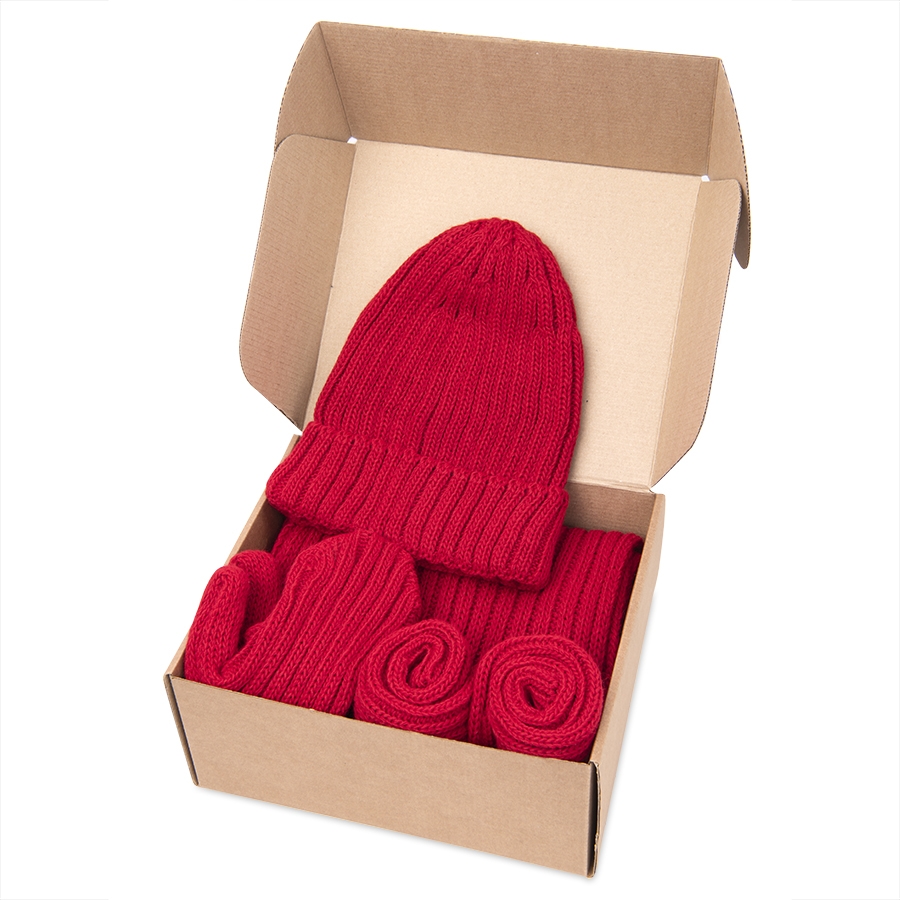 Набор подарочный НАСВЯЗИ©: шапка, шарф,  варежки, носки, красный, красный, полотно облегчённой вязки, 30% шерсть,70% акрил.
