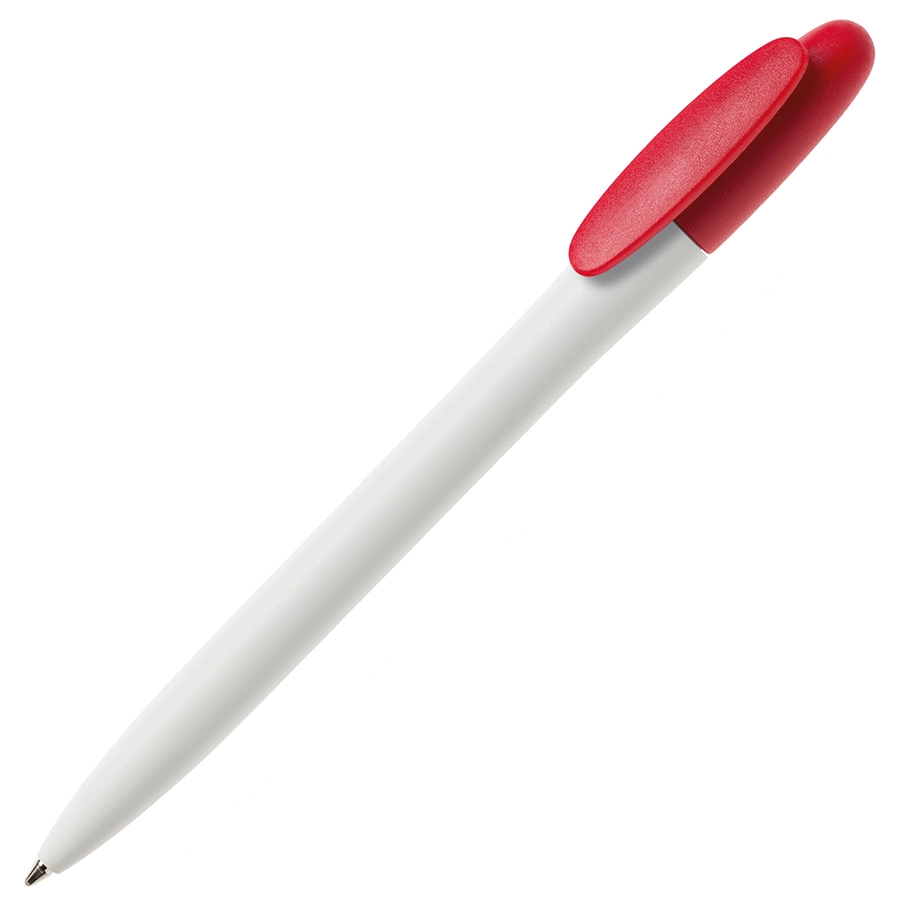 Ручка шариковая BAY, белый корпус/красный клип, непрозрачный пластик, красный, пластик