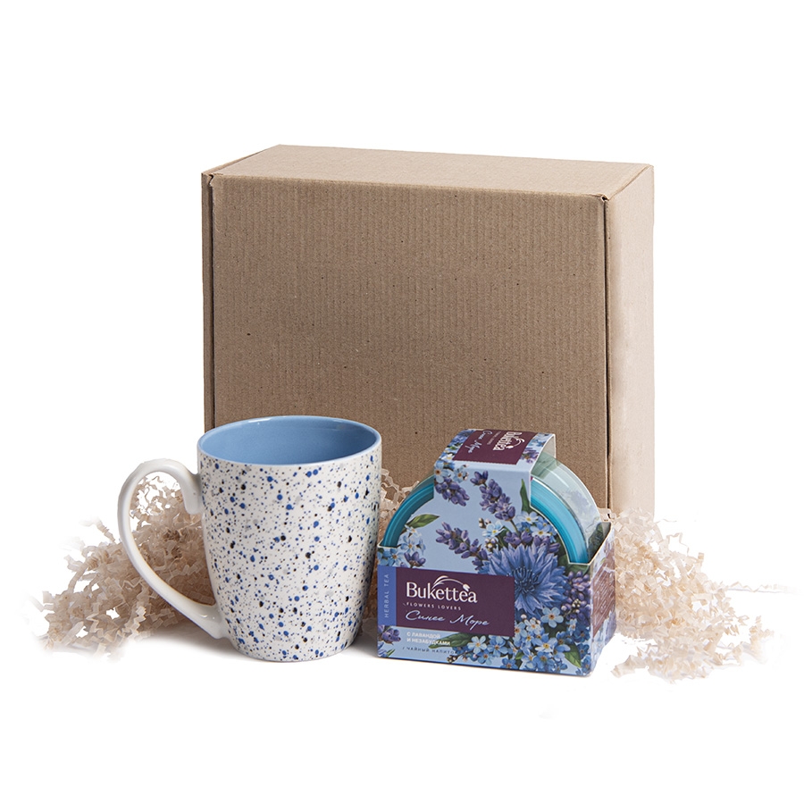 Набор подарочный BREEZE: кружка, чай, стружка, коробка, голубой, голубой, несколько материалов