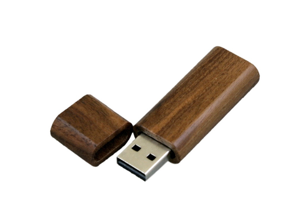 USB 2.0- флешка на 64 Гб эргономичной прямоугольной формы с округленными краями, коричневый, дерево