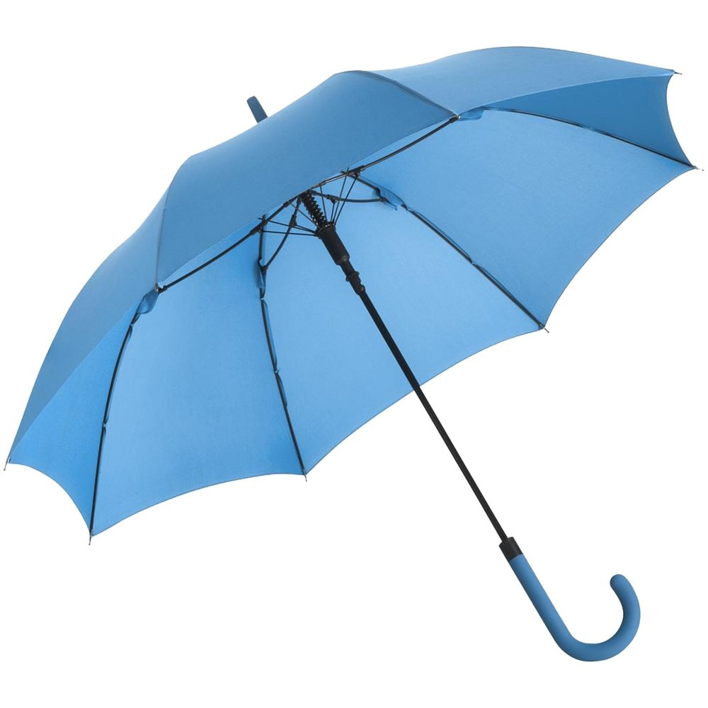 Зонт-трость Fashion, голубой, голубой, купол - эпонж; ручка - пластик, оцинкованная сталь, покрытие софт-тач; каркас - стеклопластик