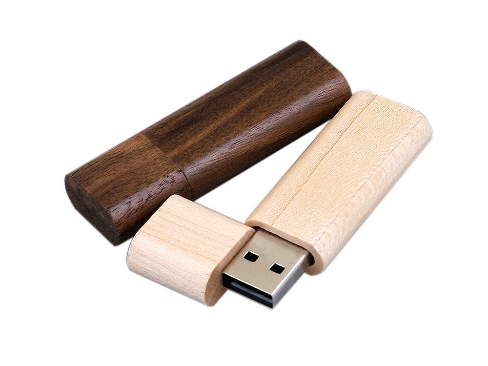 USB 2.0- флешка на 16 Гб эргономичной прямоугольной формы с округленными краями, коричневый, дерево