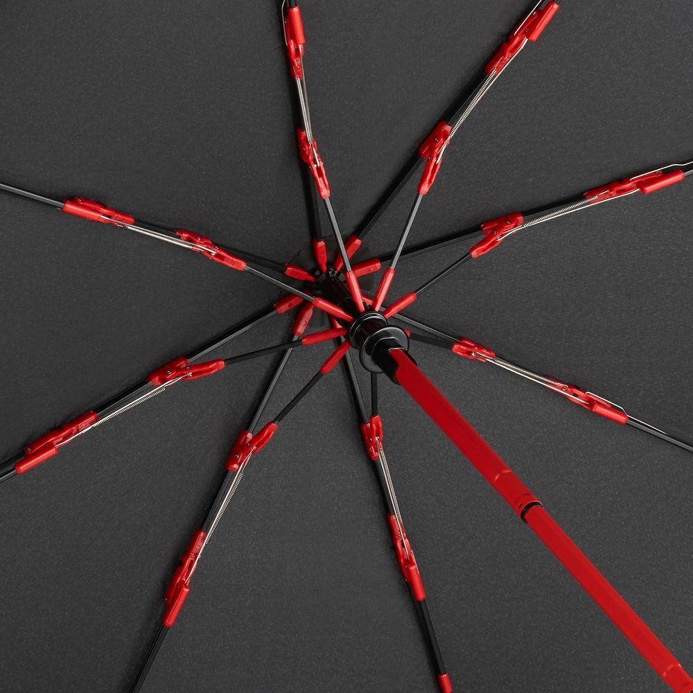 Зонт складной AOC Colorline, красный, красный, купол - эпонж, сталь, покрытие софт-тач; каркас - стеклопластик, из переработанного пластика; ручка - пластик