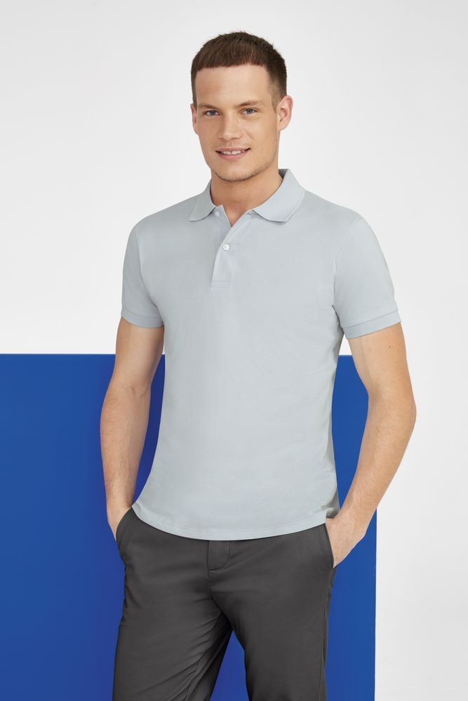 Рубашка поло мужская Perfect Men 180 серый меланж, серый, хлопок 85%; вискоза, 15%; плотность 180 г/м²; пике