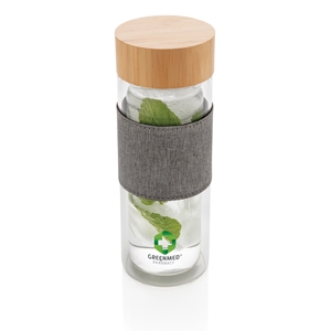 Бутылка Impact с двойными стенками из боросиликатного стекла, 360 мл, прозрачный; серый, стекло; бамбук