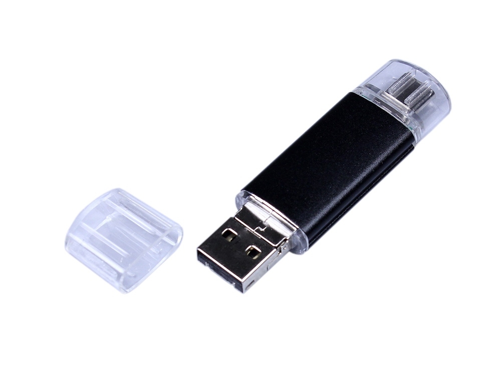USB 2.0/micro USB/Type-C- флешка на 64 Гб, черный, металл