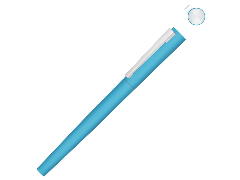 Ручка металлическая роллер «Brush R GUM» soft-touch с зеркальной гравировкой, голубой, soft touch