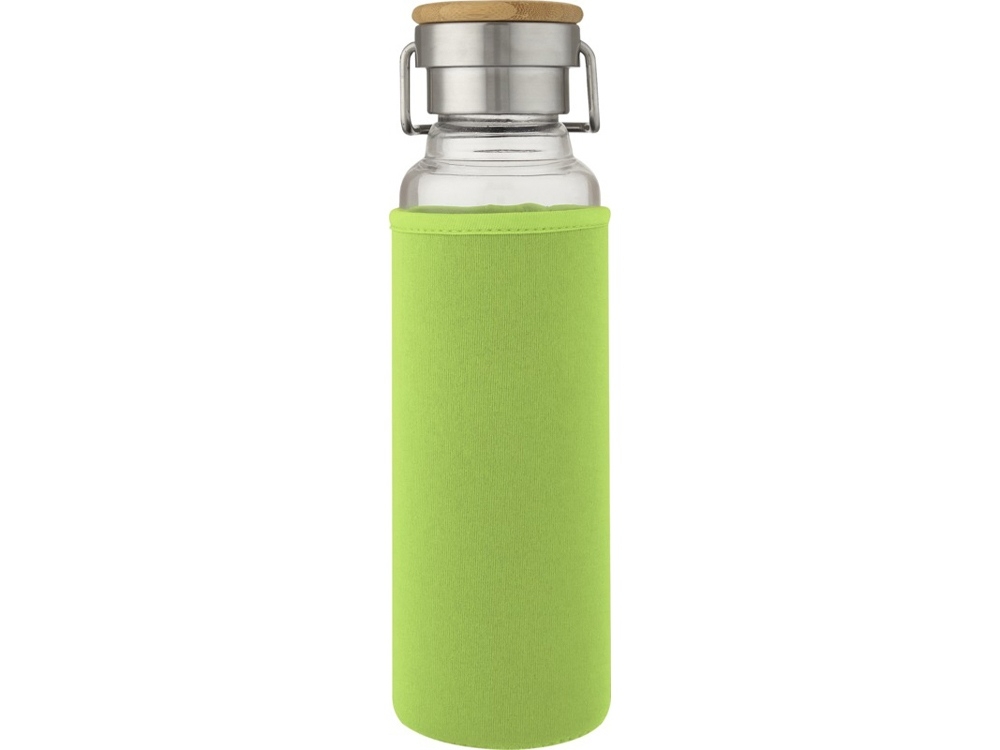Стеклянная бутылка «Thor» с неопреновым чехлом, зеленый, пластик, бамбук, стекло