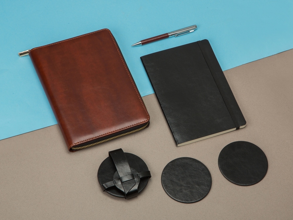 Бизнес-блокнот на молнии А5 «Fabrizio» с RFID защитой и ручкой, черный, серебристый, кожзам