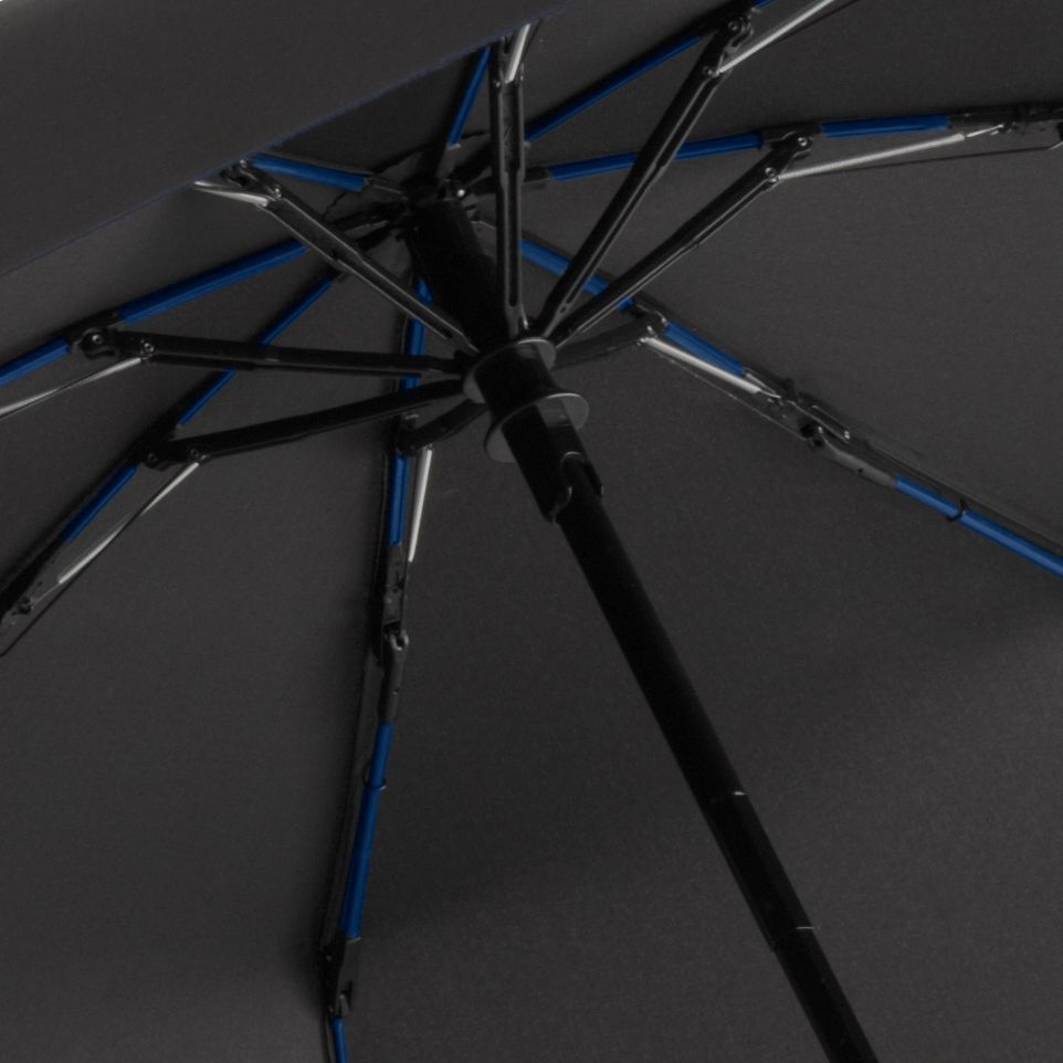 Зонт складной AOC Mini с цветными спицами, темно-синий, синий, 190t; ручка - пластик, купол - эпонж, сталь, покрытие софт-тач; каркас - стеклопластик