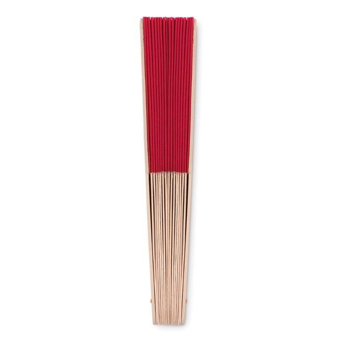 Веер деревянный, красный, wood+polyester