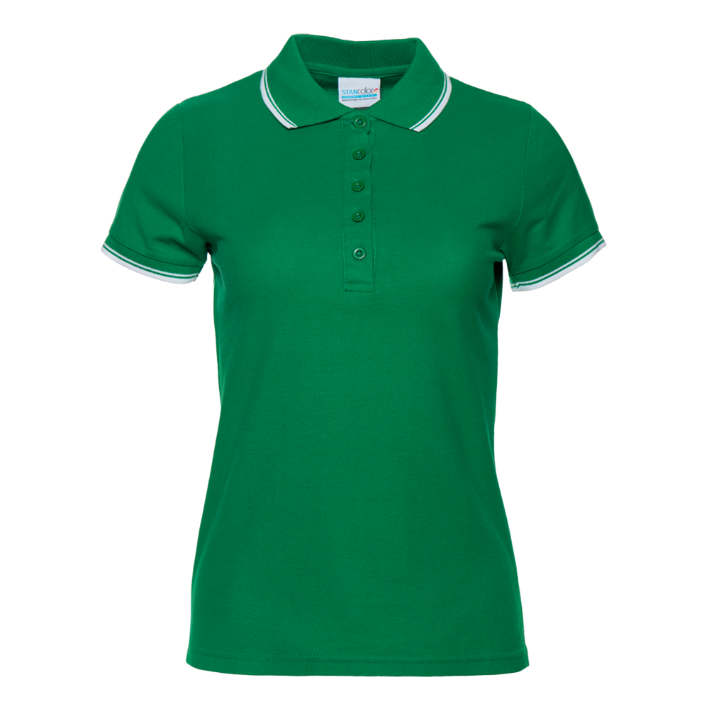 Рубашка поло женская STAN с окантовкой хлопок/полиэстер 185, 04BK, Зелёный, 185 гр/м2, хлопок