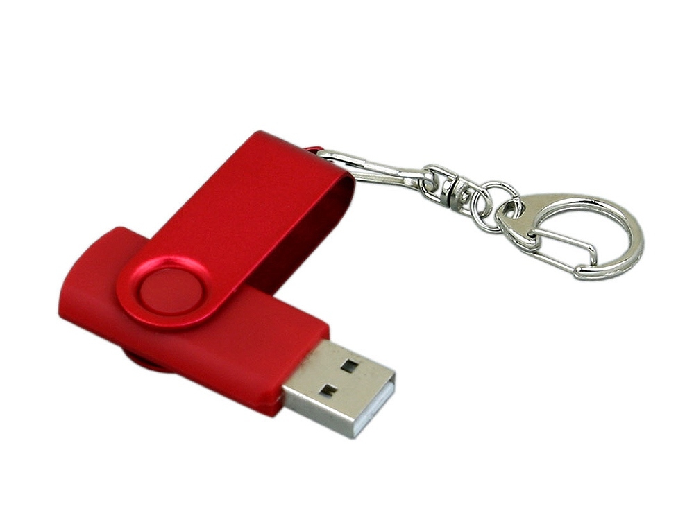 USB 2.0- флешка промо на 16 Гб с поворотным механизмом и однотонным металлическим клипом, красный, пластик, металл