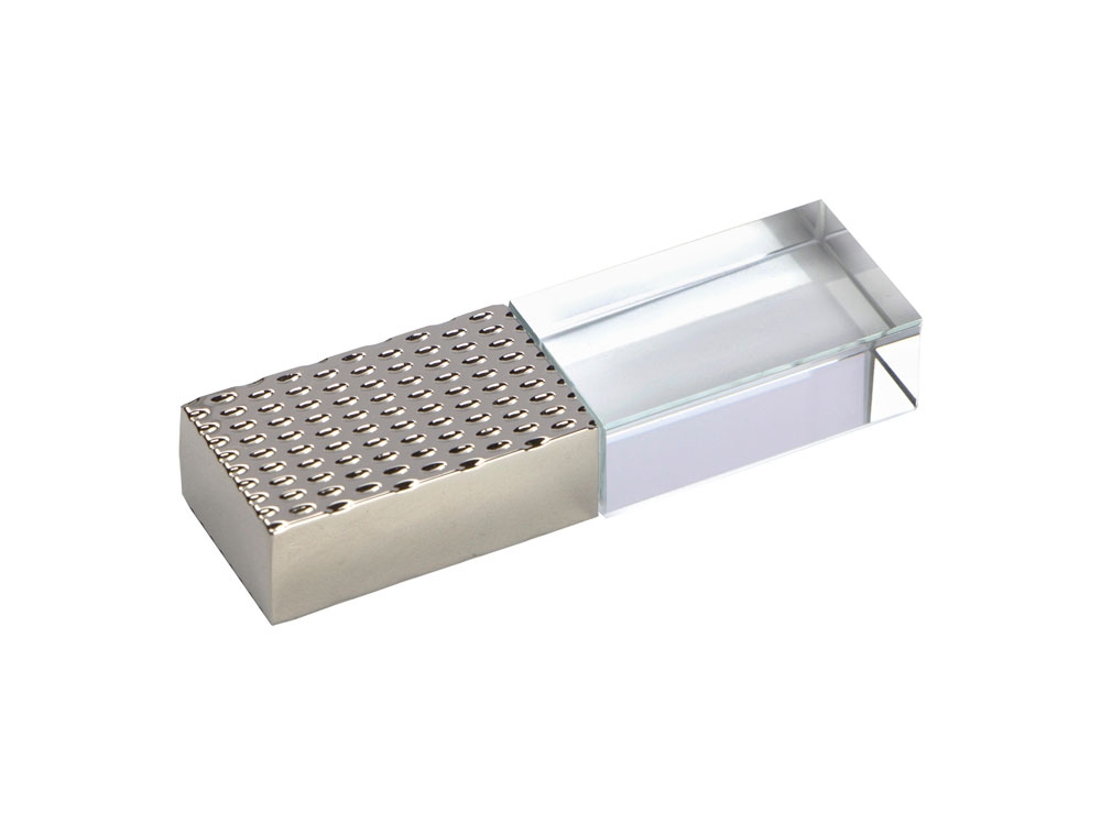 USB 2.0- флешка на 32 Гб кристалл в металле, серебристый, металл, стекло
