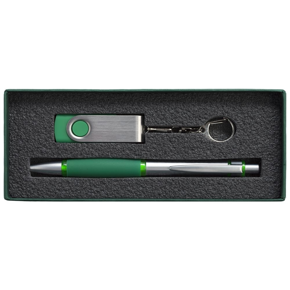 Набор Notes: ручка и флешка 8 Гб, зеленый, зеленый, картон