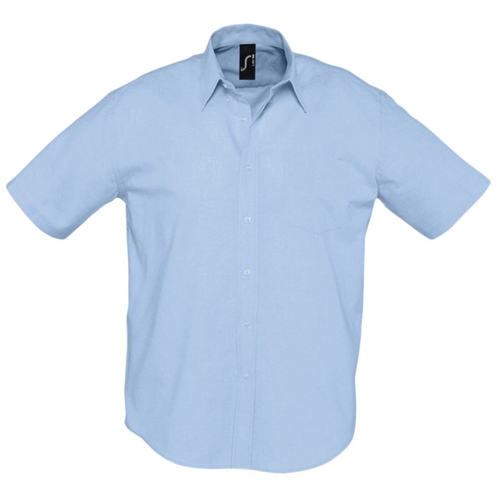 Рубашка мужская с коротким рукавом Brisbane, голубая, голубой, хлопок 70%; полиэстер 30%, плотность 135 г/м²