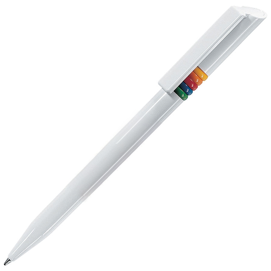 GRIFFE ARCOBALENO, ручка шариковая, белый, разноцветные колечки, пластик, белый, пластик