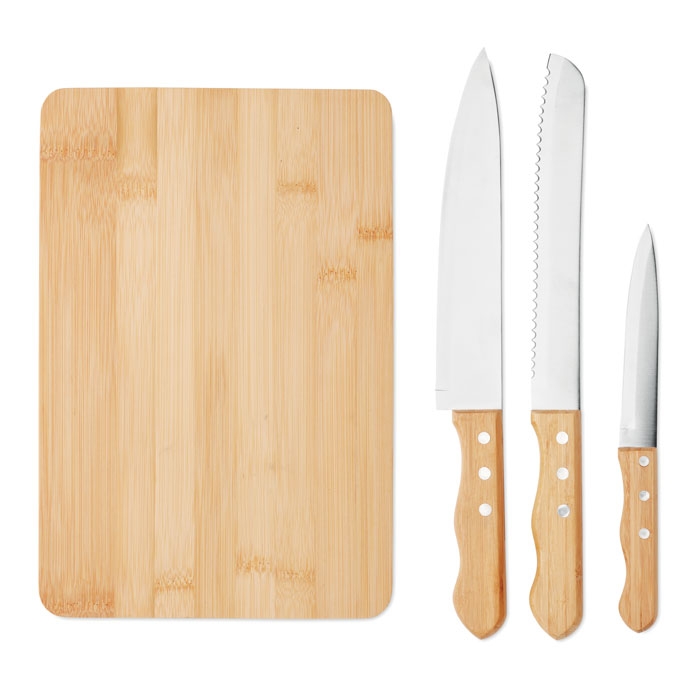 Набор ножей с доской, бежевый, бамбук