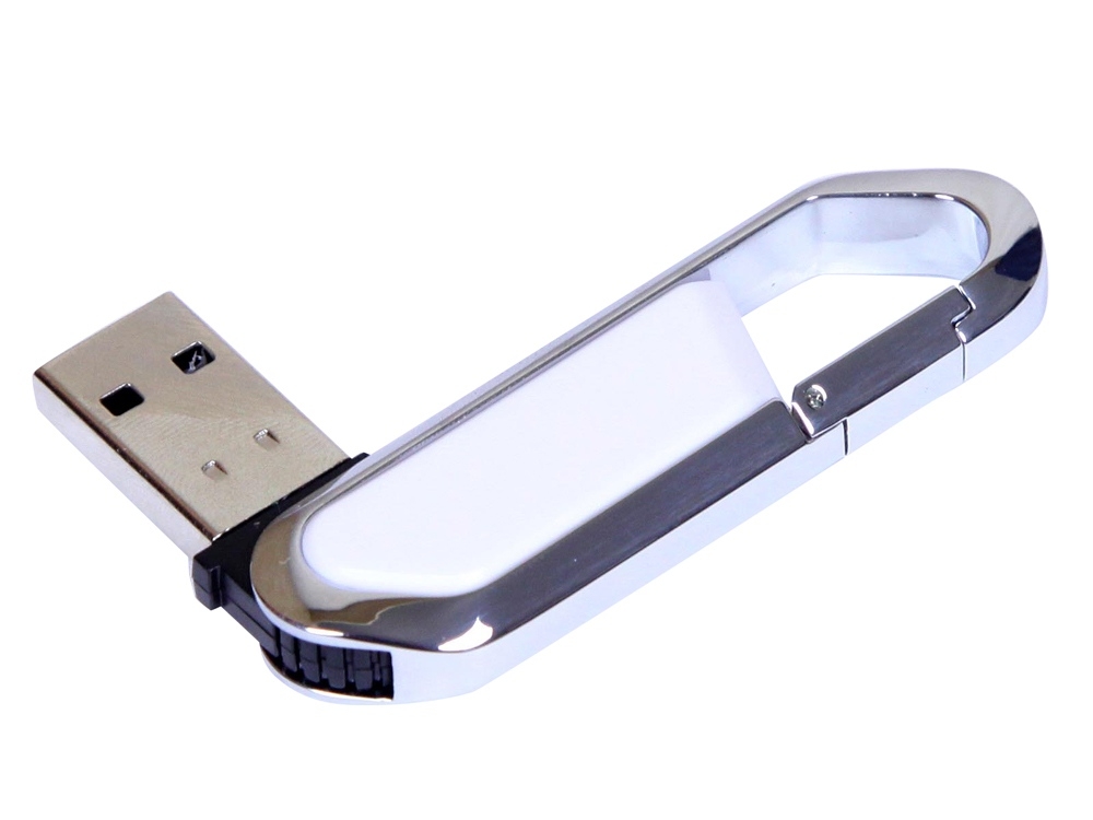 USB 2.0- флешка на 16 Гб в виде карабина, белый, серебристый, пластик, металл