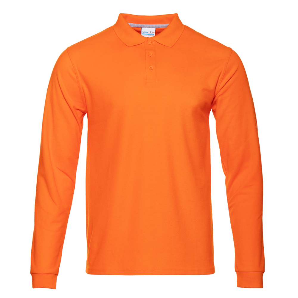Рубашка поло мужская STAN длинный рукав хлопок/полиэстер 185, 04S, Оранжевый, оранжевый, 185 гр/м2, хлопок