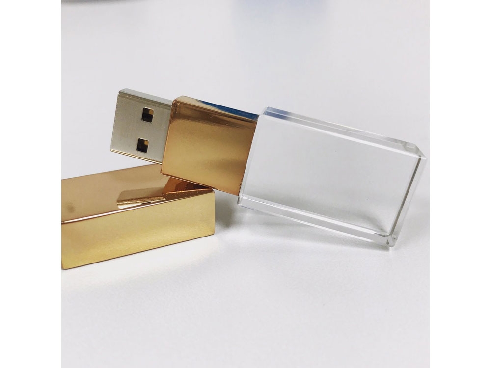 USB 2.0- флешка на 4 Гб кристалл классика, желтый, металл, стекло