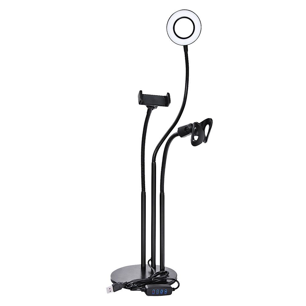 LED лампа Selfie с держателем для мобильного телефона и микрофона, пластик, металл