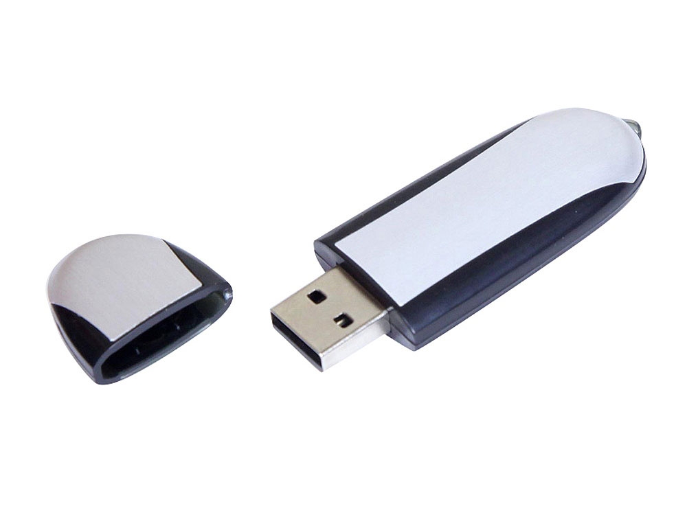 USB 2.0- флешка промо на 8 Гб овальной формы, черный, серебристый, пластик