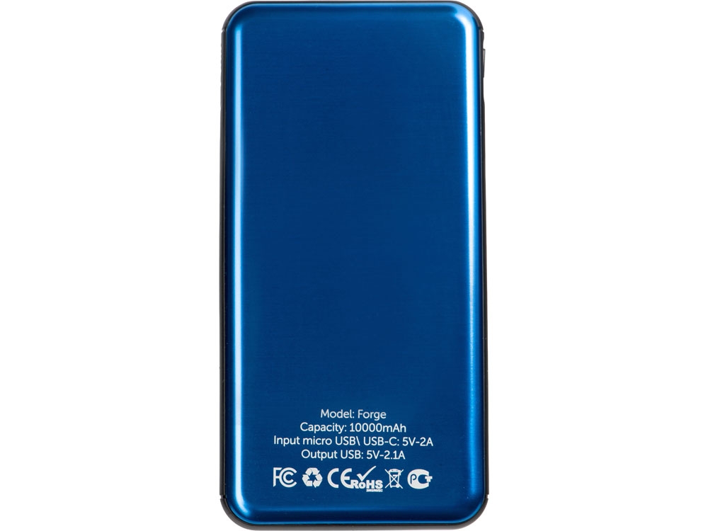 Внешний аккумулятор «Forge», 10000 mAh, синий, пластик, металл