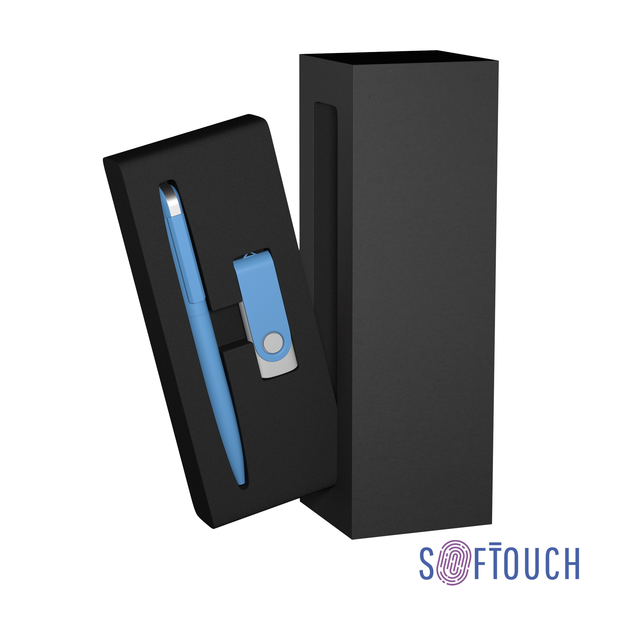 Набор ручка + флеш-карта 8 Гб в футляре, покрытие soft touch, голубой, металл/soft touch