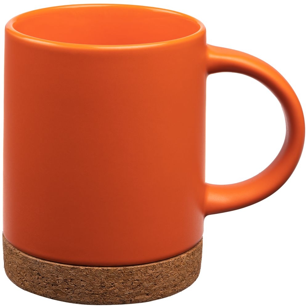 Кружка с пробковой подставкой Corky, оранжевая, оранжевый, каменная керамика; подставка - пробка