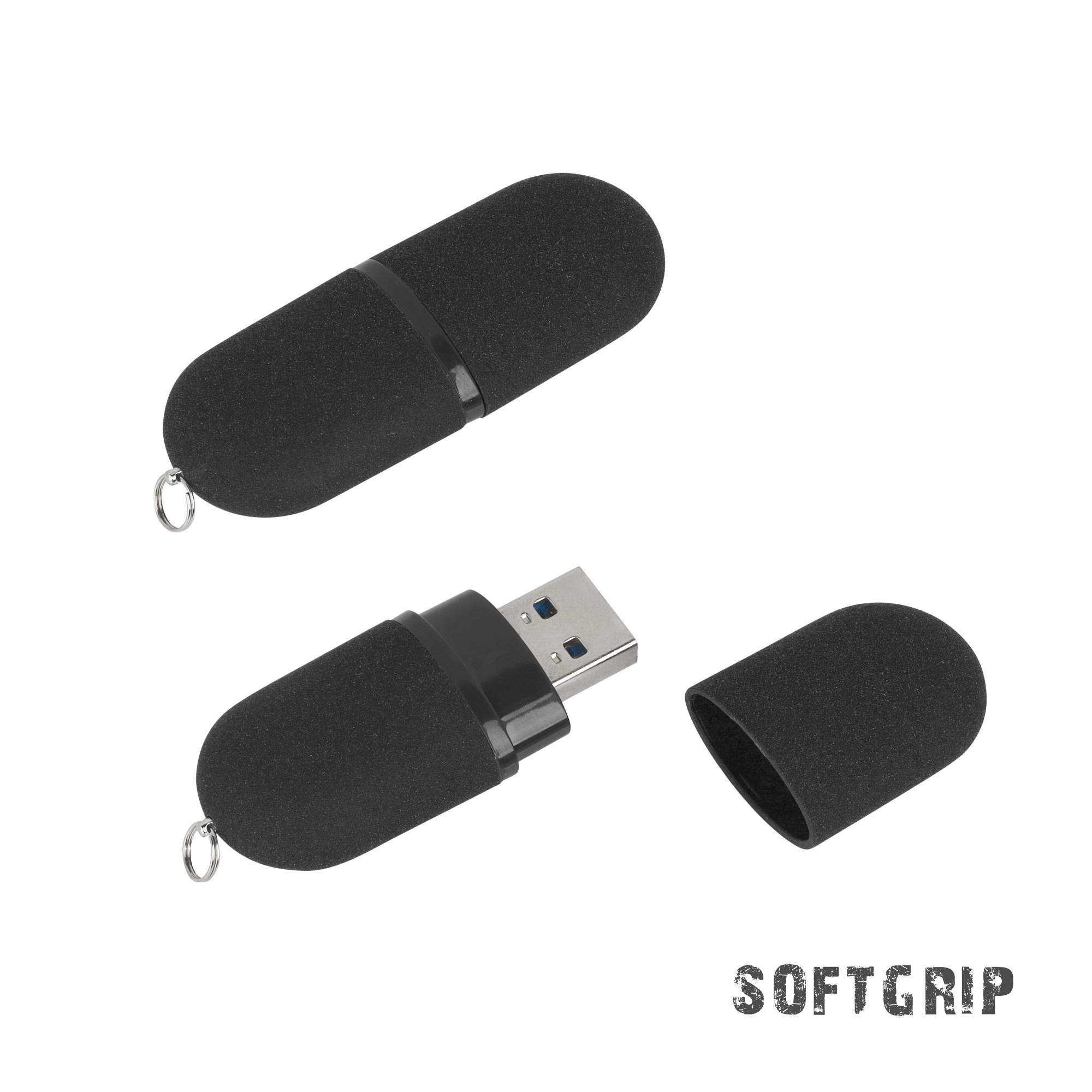 Флеш-карта "Камень" с покрытием soft grip в футляре, объем памяти 16GB, черный, пластик/soft grip