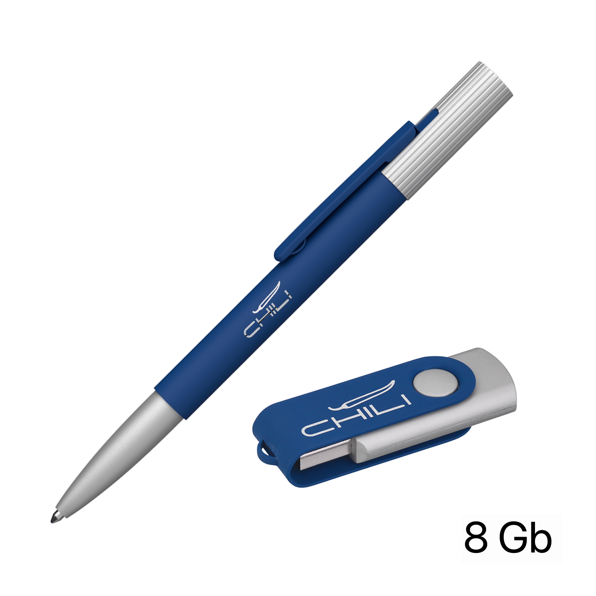 Набор ручка "Clas" + флеш-карта "Vostok" 8 Гб в футляре, покрытие soft touch, синий, металл/пластик/soft touch