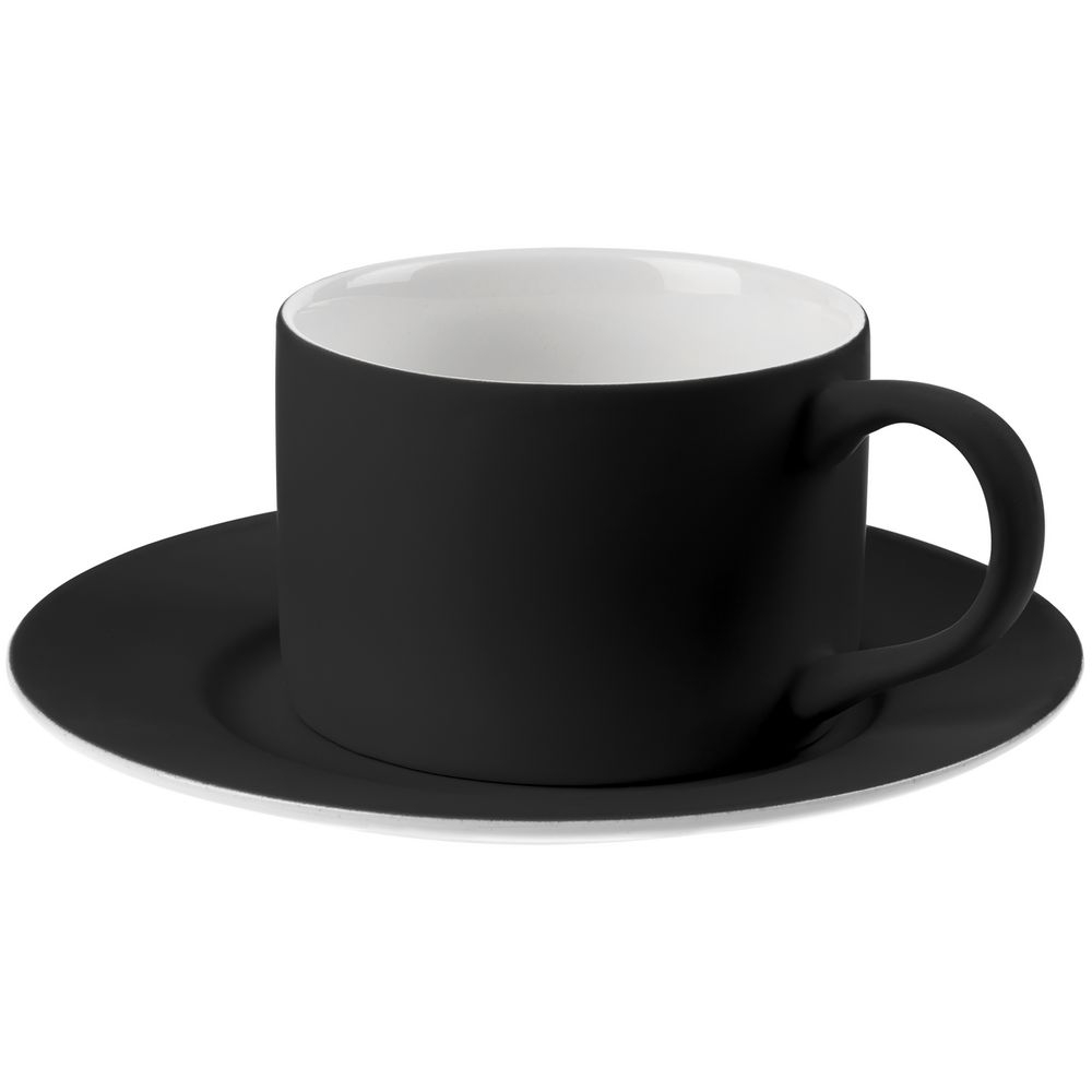 Набор для чая на 2 персоны Best Morning, черный, черный, пластик, чайная пара - фарфор; покрытие софт-тач; френч-пресс - боросиликатное стекло, нержавеющая сталь; коробка - переплетный картон
