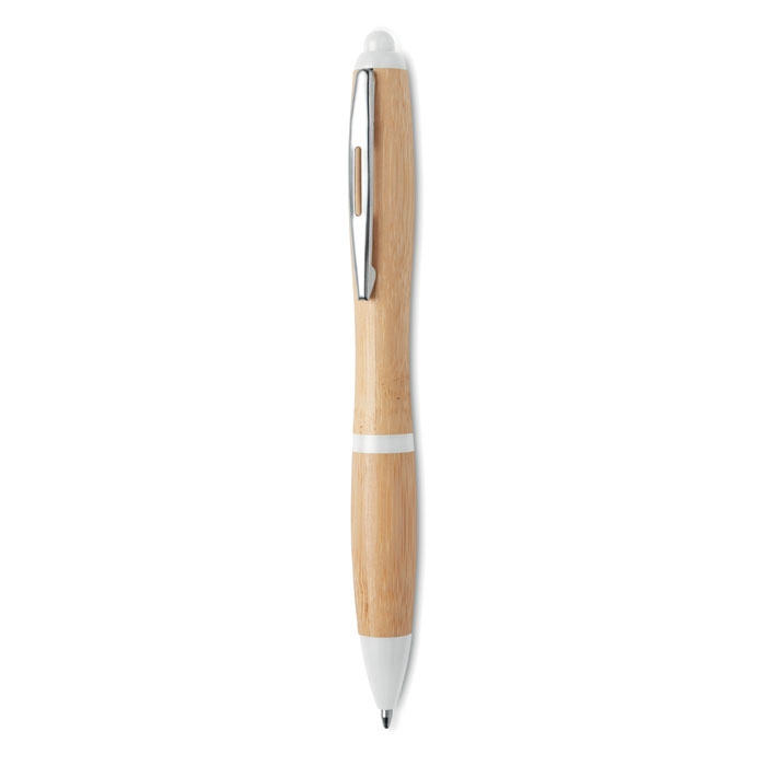 Ручка шариковая из бамбука и пл, белый, бамбук