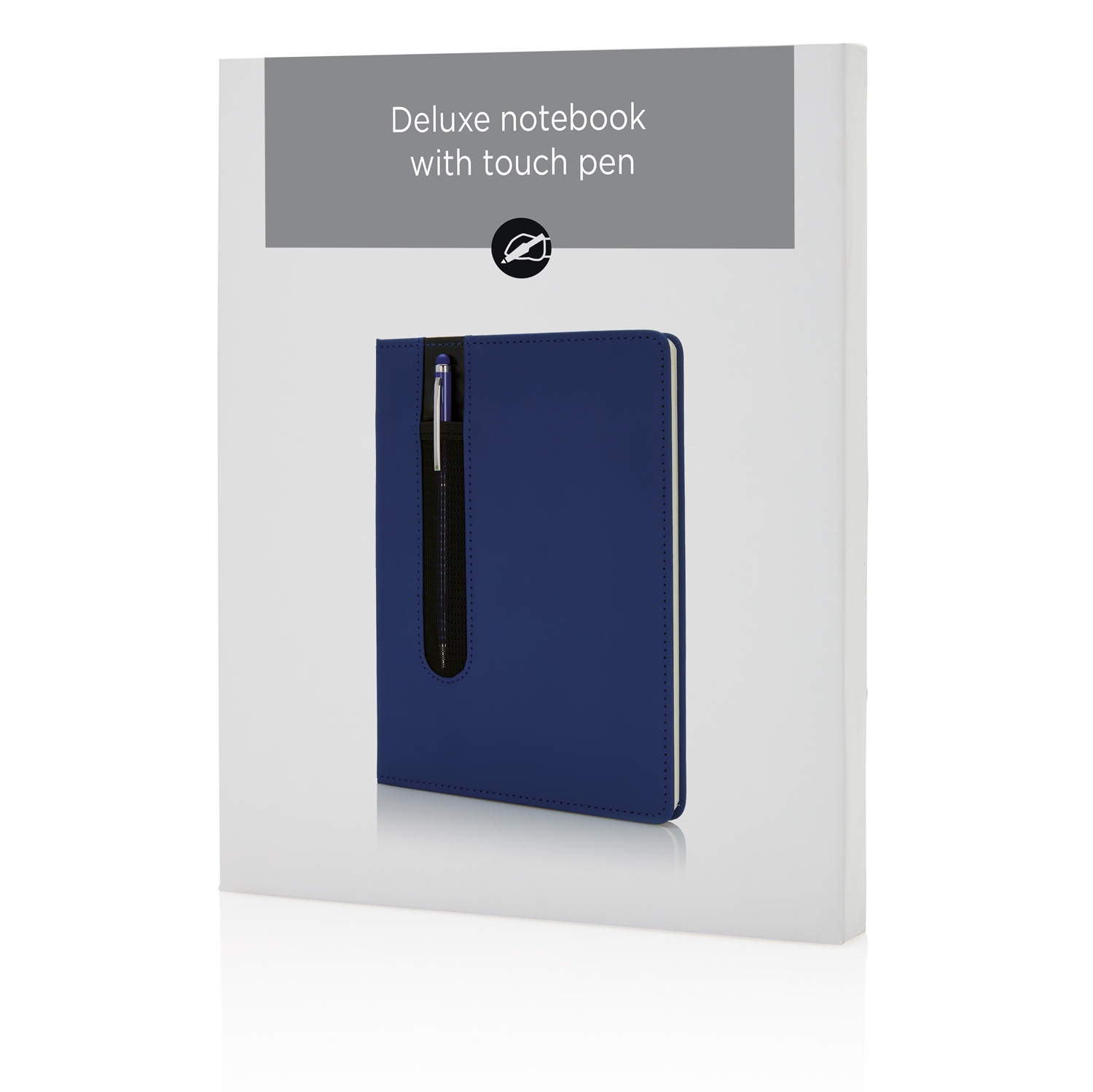 Блокнот для записей Deluxe формата A5 и ручка-стилус, синий, бумага; нержавеющая сталь