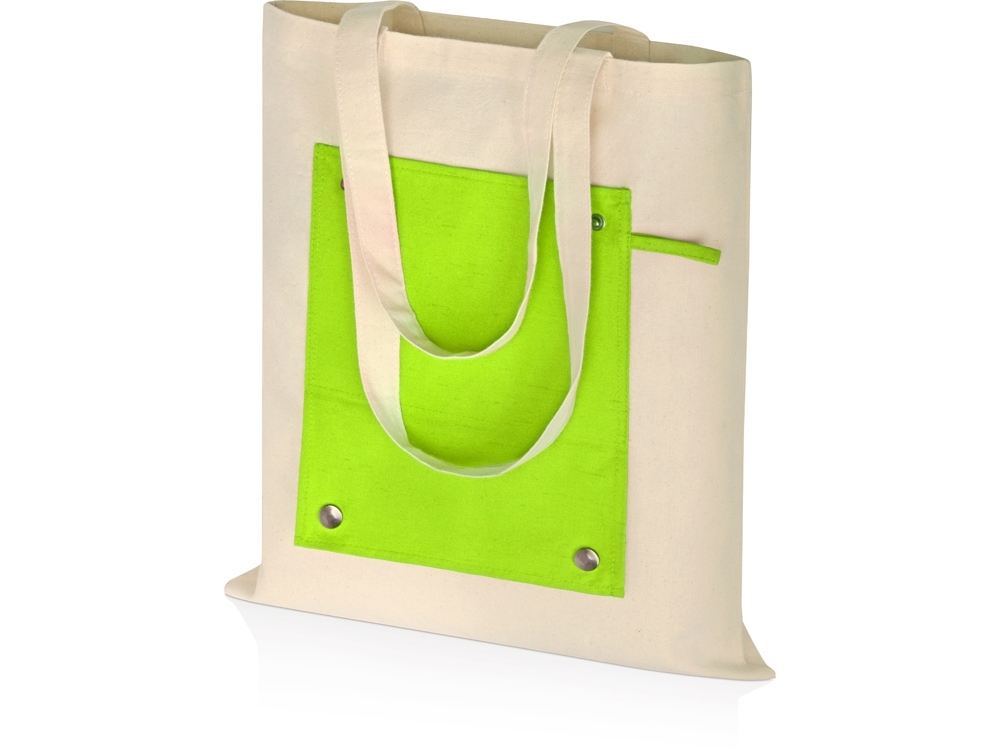 Складная хлопковая сумка для шопинга «Gross» с карманом, 180 г/м2, зеленый, хлопок