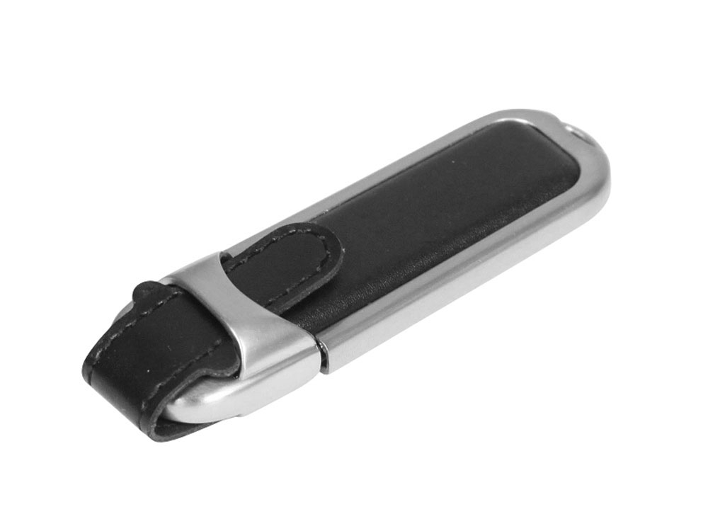 USB 3.0- флешка на 128 Гб с массивным классическим корпусом, черный, серебристый, кожа