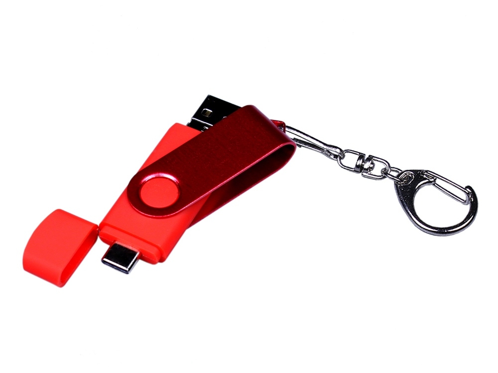 USB 2.0/micro USB/Type-С- флешка на 32 Гб 3-в-1 с поворотным механизмом, красный, пластик