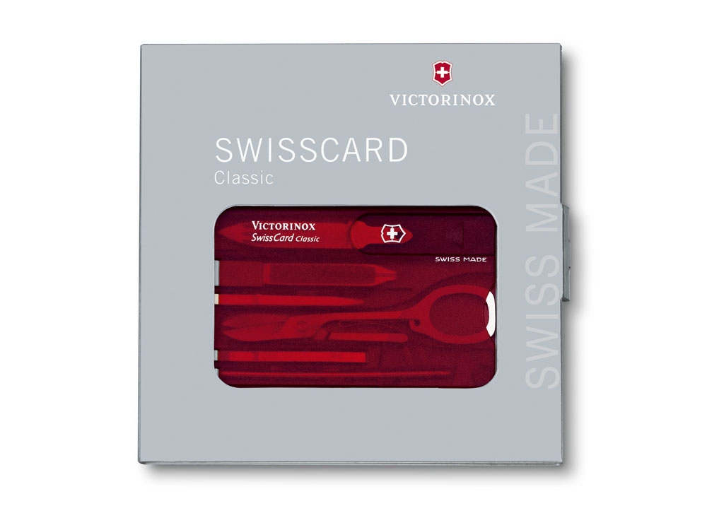 Швейцарская карточка «SwissCard Classic», 10 функций, красный, металл
